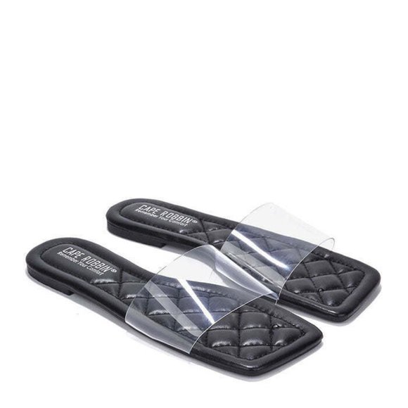 NEW CAPE ROBBIN KEKO SLIDE SANDALS BLACK WITH CLEAR STRAP 5.5 - Picture 1 of 10